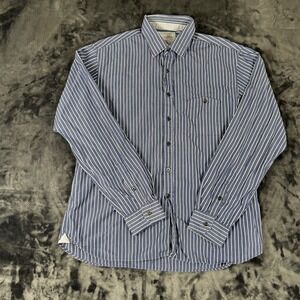 Richards Button Down Shirt Mens 5 Blue White Striped Cotton Long Sleeve 3164